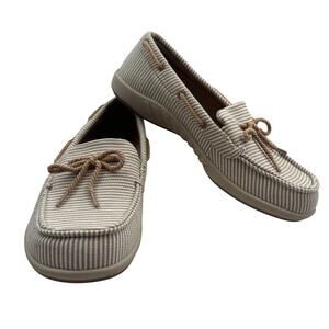 Walk Hero Natural White Stripe Canvas Comfort Slip On Loafers Women's Size 8